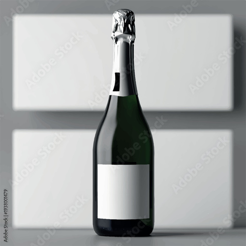 Champagne bottle mockup, A sleek, minimalistic bottle of champagne with a blank label mockup, A bottle of champagne with a label mockup, rendered in a high-contrast gre backgroud