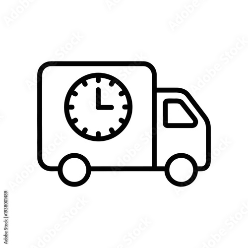 Minimalist clock delivery truck icon vector time management logistics concept