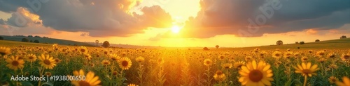 Sunlight streams through gaps in clouds, illuminating a field of wildflowers bathed in golden light  The vibrant scene showcases the power and beauty of solar energy  ,  beautiful,  sunshine