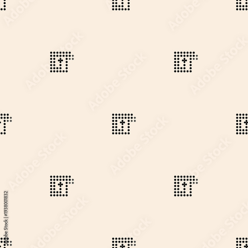Dot pattern vector art of abstract line in square and flower shaped on beige cream background. Black geometric dotted pattern seamless. Luxury, elegant, motifs, ethnic, minimalist style for textiles, 