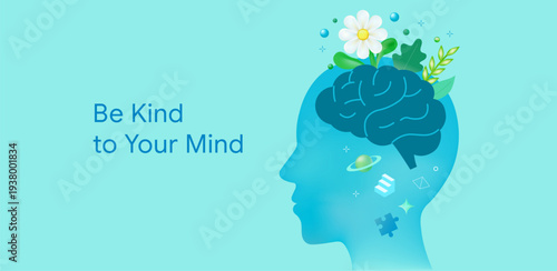 Mental health and psychotherapy concept illustration. Growing mind Poster