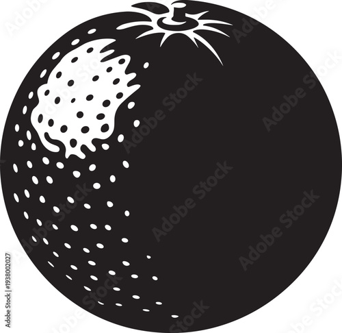 Blood Orange fruit vector silhouette with textured skin and leaf detail on transparent background