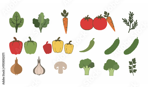 Fresh vegetables and healthy food vector icons – simple scalable illustration set