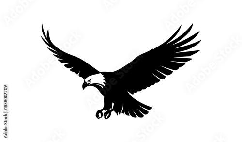 Flying eagle silhouette vector icon symbolizing freedom and wildlife nature