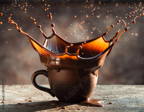 Rich Chocolate Splash in a Rustic Mug: A Moment of Indulgence