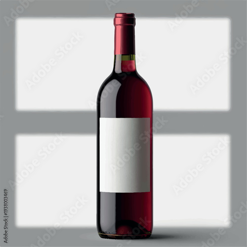 Red wine bottle mockup with black label isolated on window shadow background, Wine bottle mockup with clean white label design, Red wine bottle with red cap and blank label isolated on background