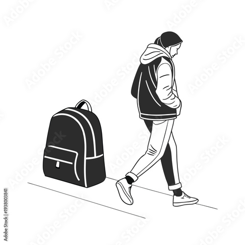 Vector illustration of a walking teenager with backpack