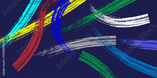 Abstract yellow-blue frame on a dark background. Sporty design in grunge style. Illustration for sports, athletics, training, workout, etc.