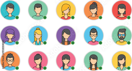User avatar profile icons collection, diverse people characters for social media accounts community members and digital profile illustration set