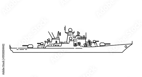 Military Naval Warship Side View.