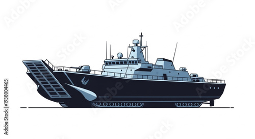 Military Naval Warship Side View.