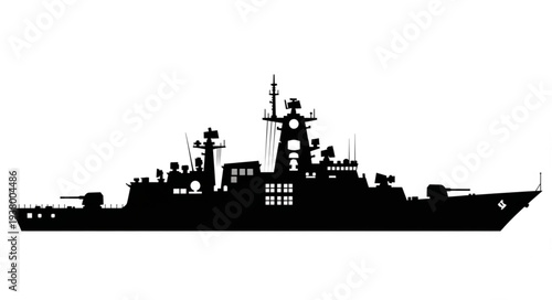 Military Naval Warship Silhouette Profile.