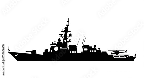 Military Naval Warship Silhouette Profile.
