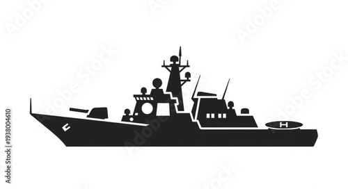 Military Naval Ship Silhouette Illustration.