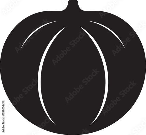 Round Santol silhouette with vertical ribbing lines and small stem for autumn harvest icon