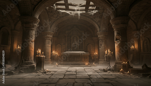 Ruined Gothic Crypt in Dracula's Castle Abandoned Decay