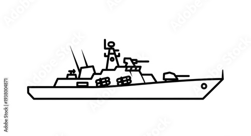 Military Naval Warship Illustration Outline.