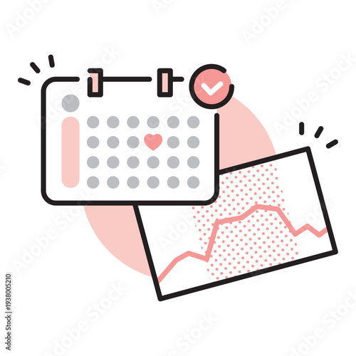 シンプル　イラスト　妊活スケジュールと基礎体温グラフのイメージ ベクターイラスト