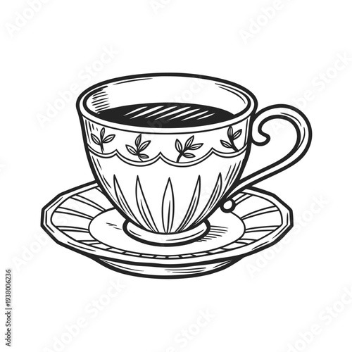 Vector illustration of a cup of coffee on a saucer