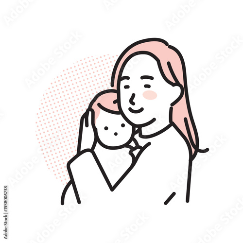 シンプル　イラスト　赤ちゃんを抱く母親のイメージ ベクターイラスト