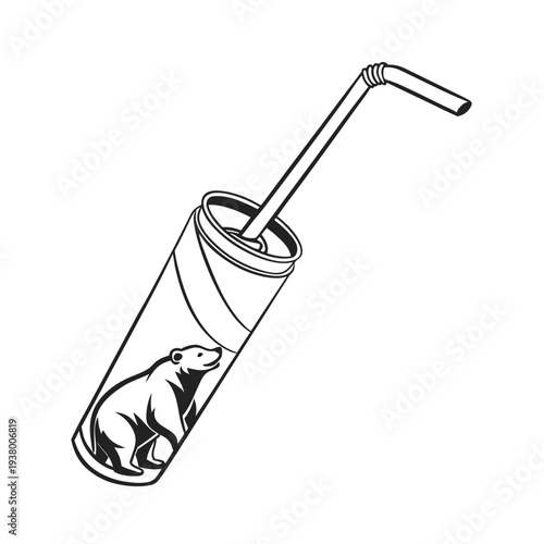Vector illustration of polar bear in a drink cup with straw