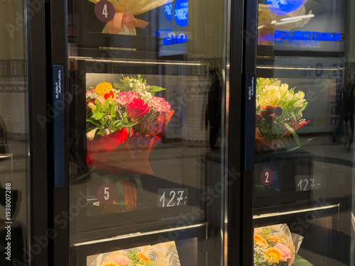 Automated flower vending machine offering fresh, vibrant bouquets for convenient last-minute purchase, perfect for gifting and modern retail