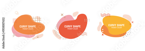 Set of beautiful amoeba shape design with trendy color, curvy shape vector with flat style, dynamic fluid form geometric abstract shape design.