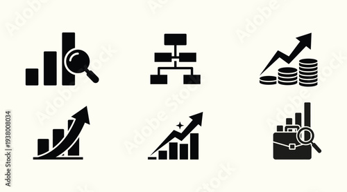 Business Growth and Analytics Icon Set Chart Arrow Graph Financial Increase Profit Data Analysis Marketing Strategy Investment Success Vector Illustration