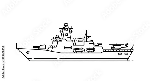 Military Naval Warship Vessel Illustration.