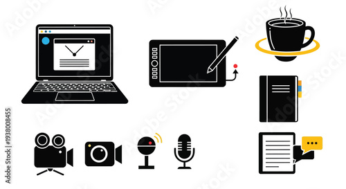Digital Marketing and Advertising Icons Set with Megaphone Campaign Analytics and Business Symbols