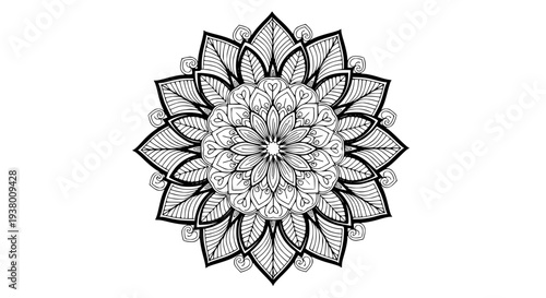Hand-drawn mandala coloring page for stress relief and mindfulness vector illustration