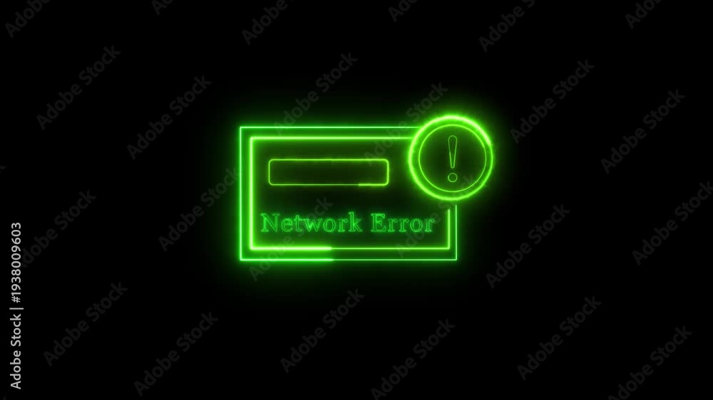 Network Error Sticker Neon network error alert box with exclamation mark animation on black ...