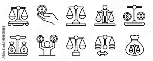 Financial balance and investment icons for business and economy