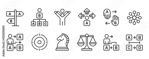 Business strategy and decision making icons for professional use