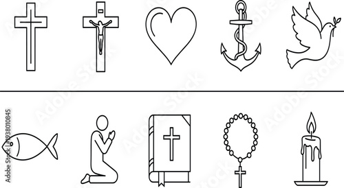 Christian religious symbols set including crosses fish dove