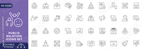 Public relations icon set. Contain icons related to public relations Etc. Outline Icon Collection. Fully Editable. Vector illustration.