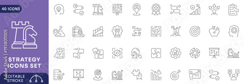 Strategy icon set. Outline Icon Collection. Fully Editable. Vector illustration.