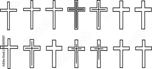 Multiple black crosses on white background symbols religious