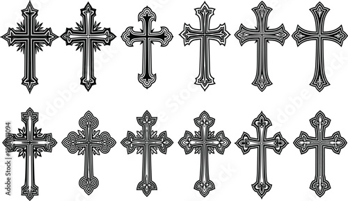 Ornate black crosses on white background 1
