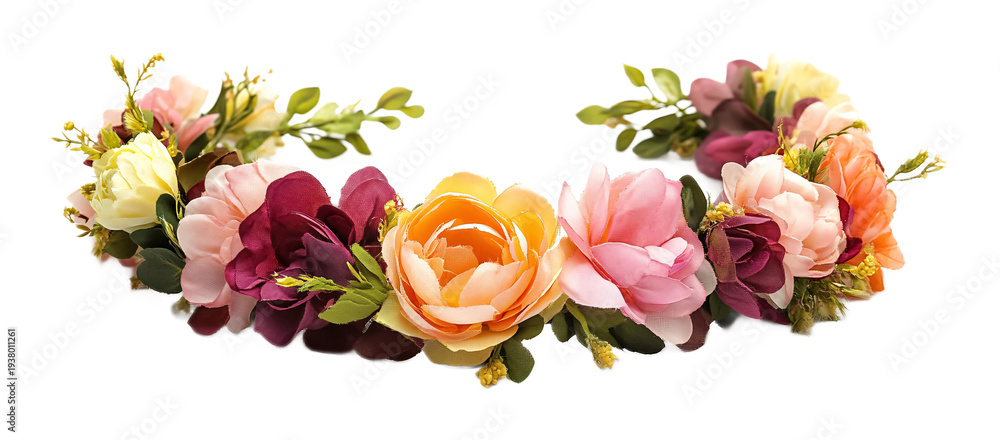 Fototapeta premium Flower Crown - Beautiful Flower Crown for Weddings, Festivals, and Special Occasions Isolated on White Background