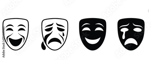 Theatrical comedy and tragedy masks in black and white