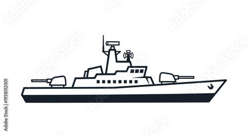 Military Ship Vector Illustration Side View.