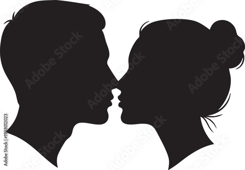 Romantic Kiss Negative Space Silhouettes of Profiles Just Inches Apart