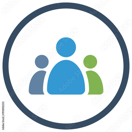 Family icon in circle frame with three people isolated on white background