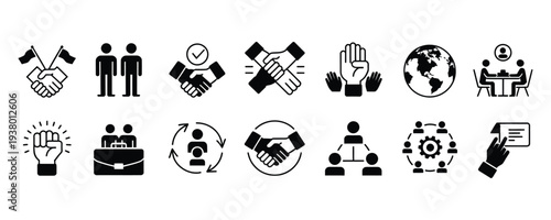 Professional black and white business icons set for commercial use