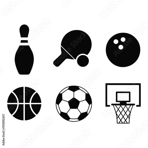 Essential Popular Sports and Ball Games Black Glyph Icon Collection for Athletic Events