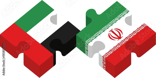 Iran and UAE puzzle pieces illustration symbolizing geopolitical relations concept