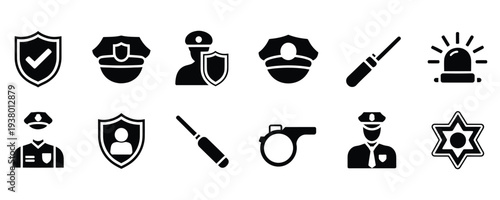 Police and security icons set for law enforcement and safety themes