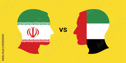 Iran and UAE face-off illustration symbolizing geopolitical rivalry and tension