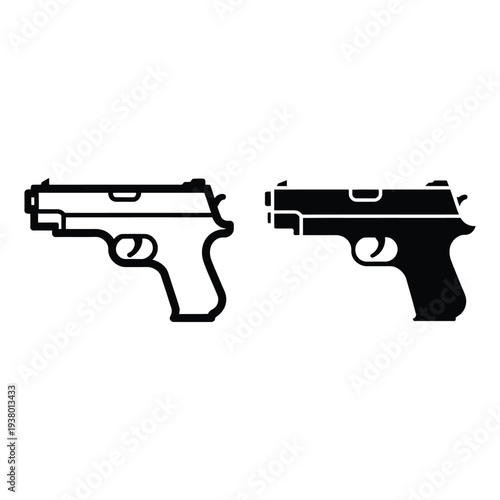 Modern Handgun Firearm Weapon Icons Representing Security and Self Defense